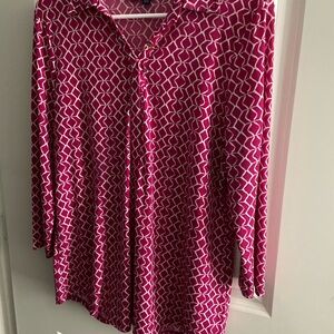 Jones New York Pink Geometric Button Down Shirt-Large